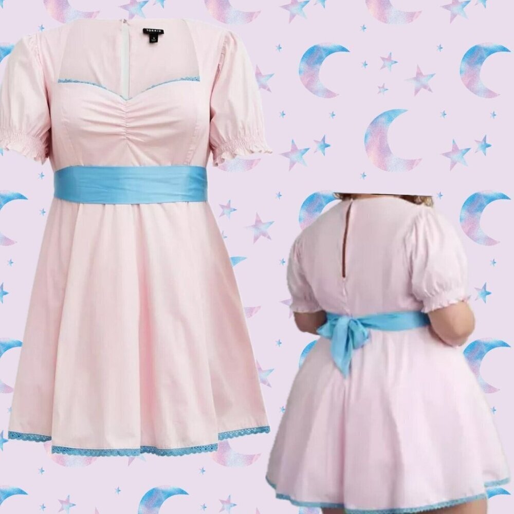   Torrid 0 Halloween Pink Tulle Skirt Blue Accent Short Sleeve Babydoll Costume